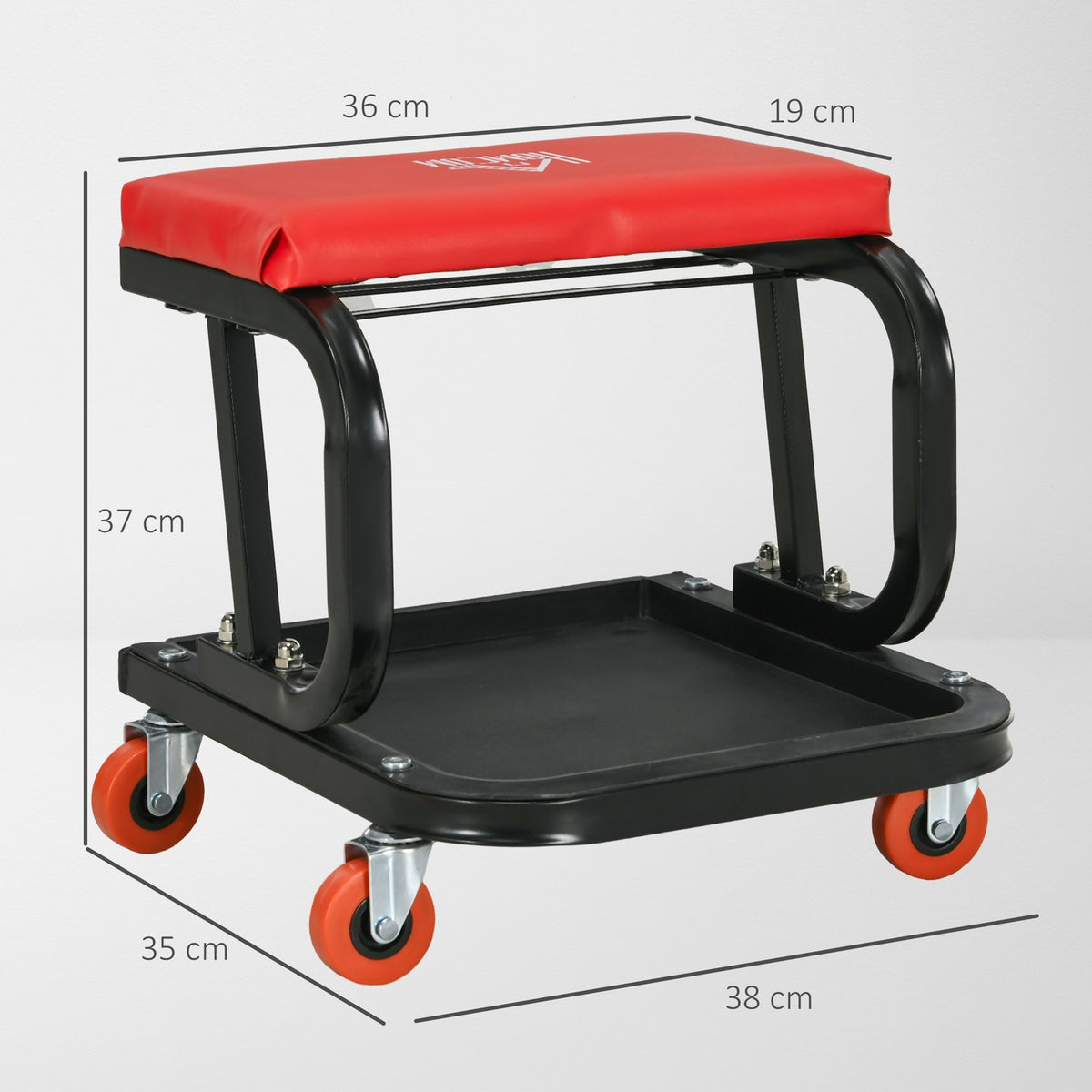 Workshop stool work stool with shelf, padded seat cushion, assembly stool for garage, workshop, steel, red