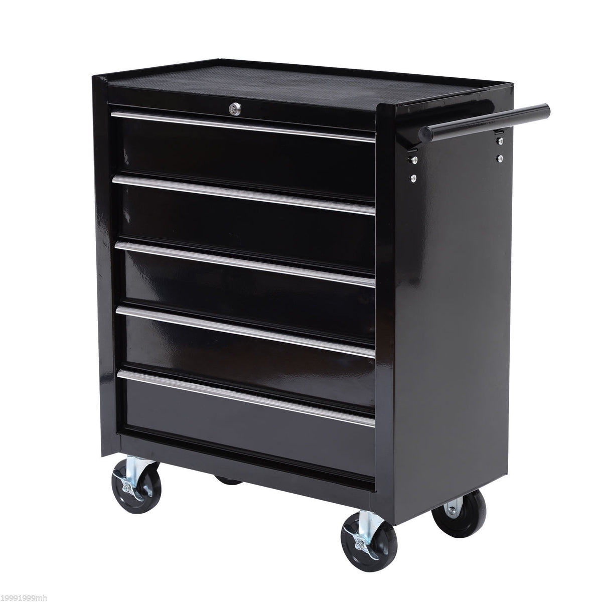 Workshop trolley, empty, tool trolley, lockable with 5 drawers, 2 keys, anti-slip mats, tool cabinet with handle, black