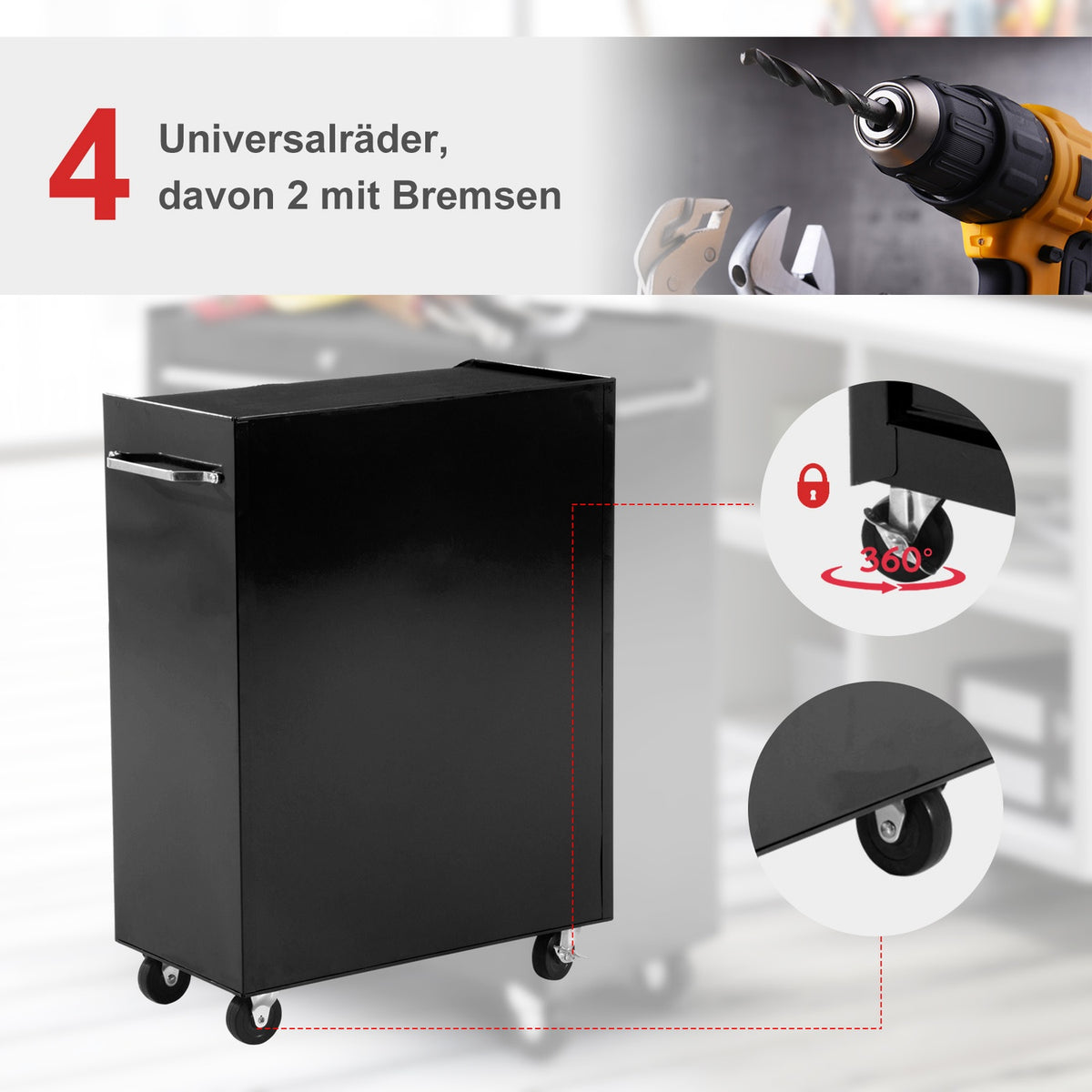 Workshop trolley tool trolley empty lockable with 5 drawers, 2 keys, anti-slip mats, tool cabinet black
