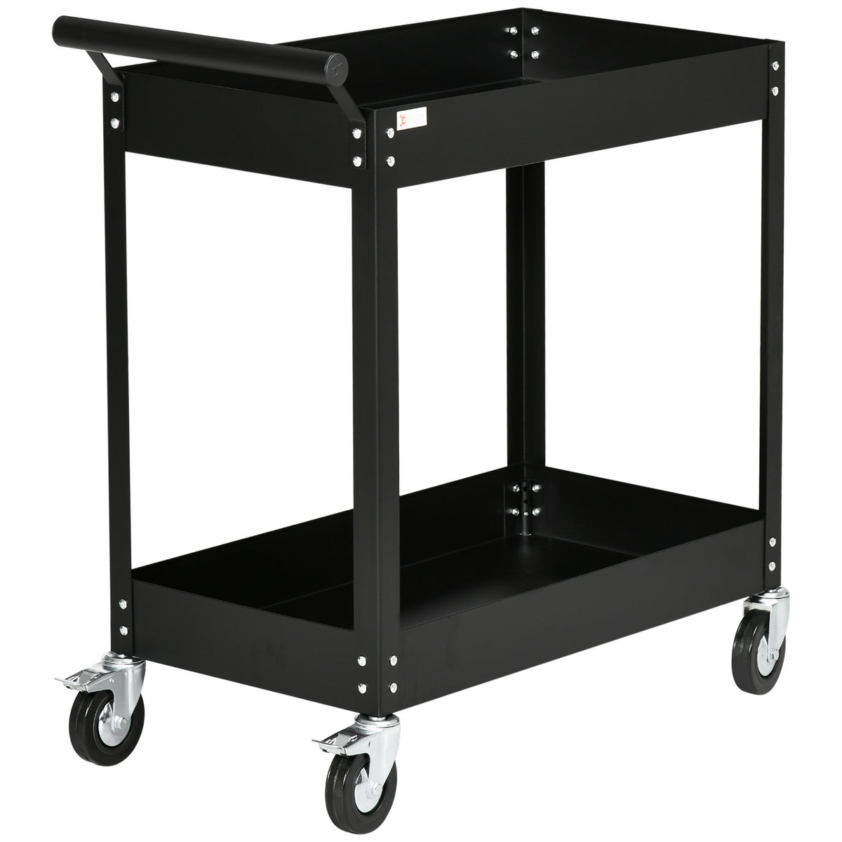 Workshop trolley with 2 levels, empty tool trolley, transport trolley, side handle, 4 wheels, steel, up to 150 kg load capacity, 84.5 x 38 x 84 cm, black