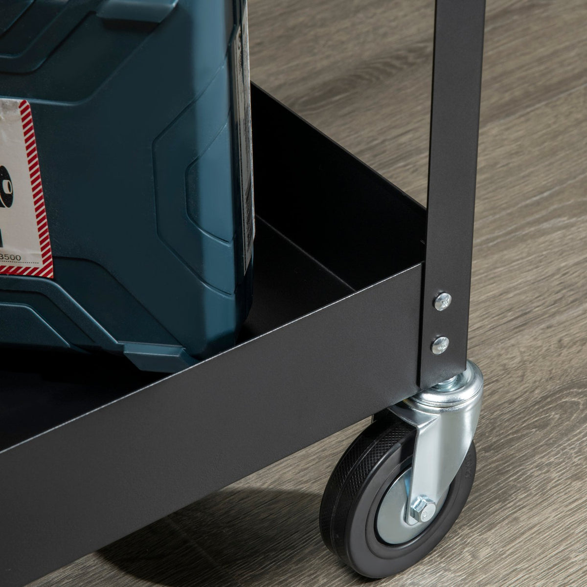 Workshop trolley with 2 levels, empty tool trolley, transport trolley, side handle, 4 wheels, steel, up to 150 kg load capacity, 84.5 x 38 x 84 cm, black