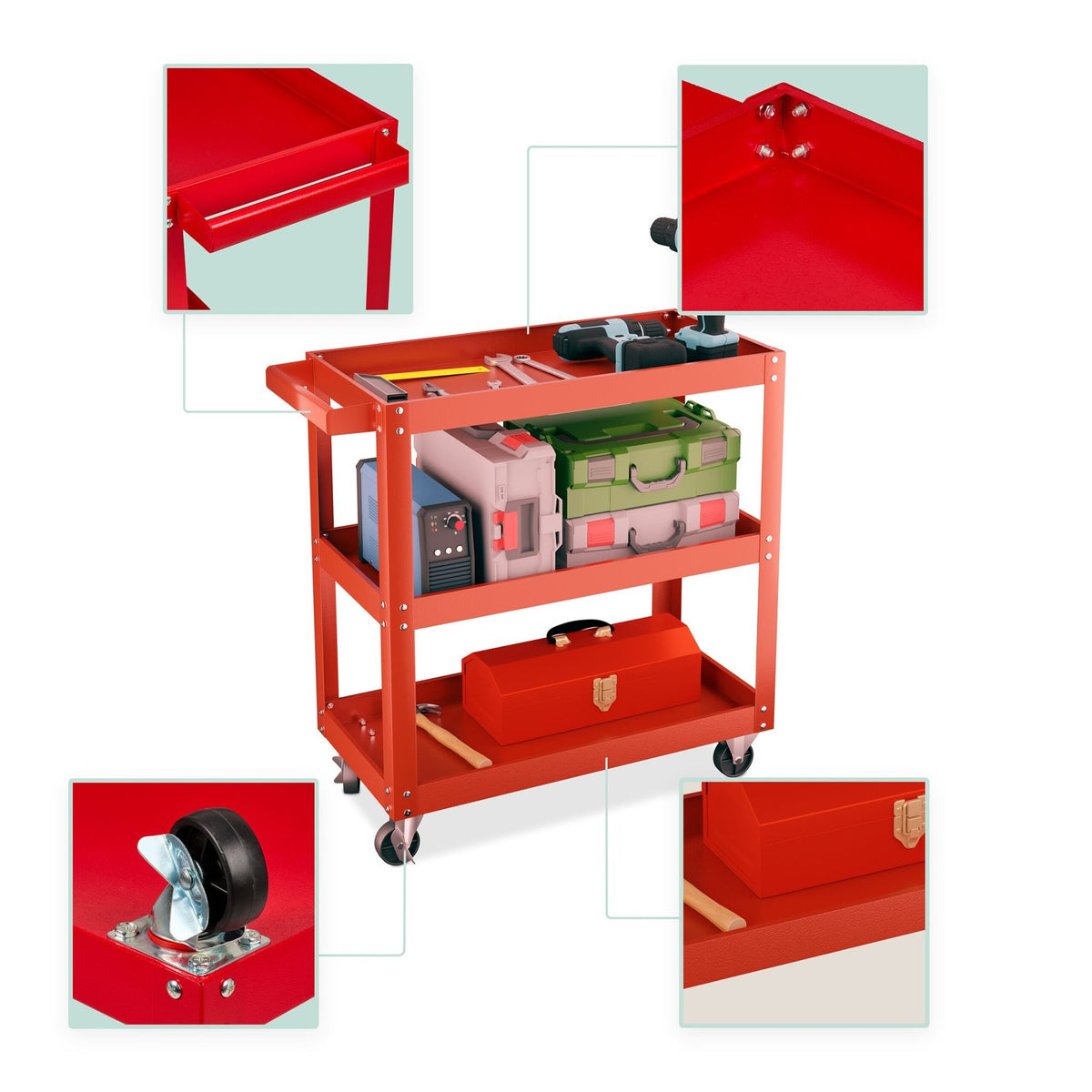 Workshop trolley with 3 shelves