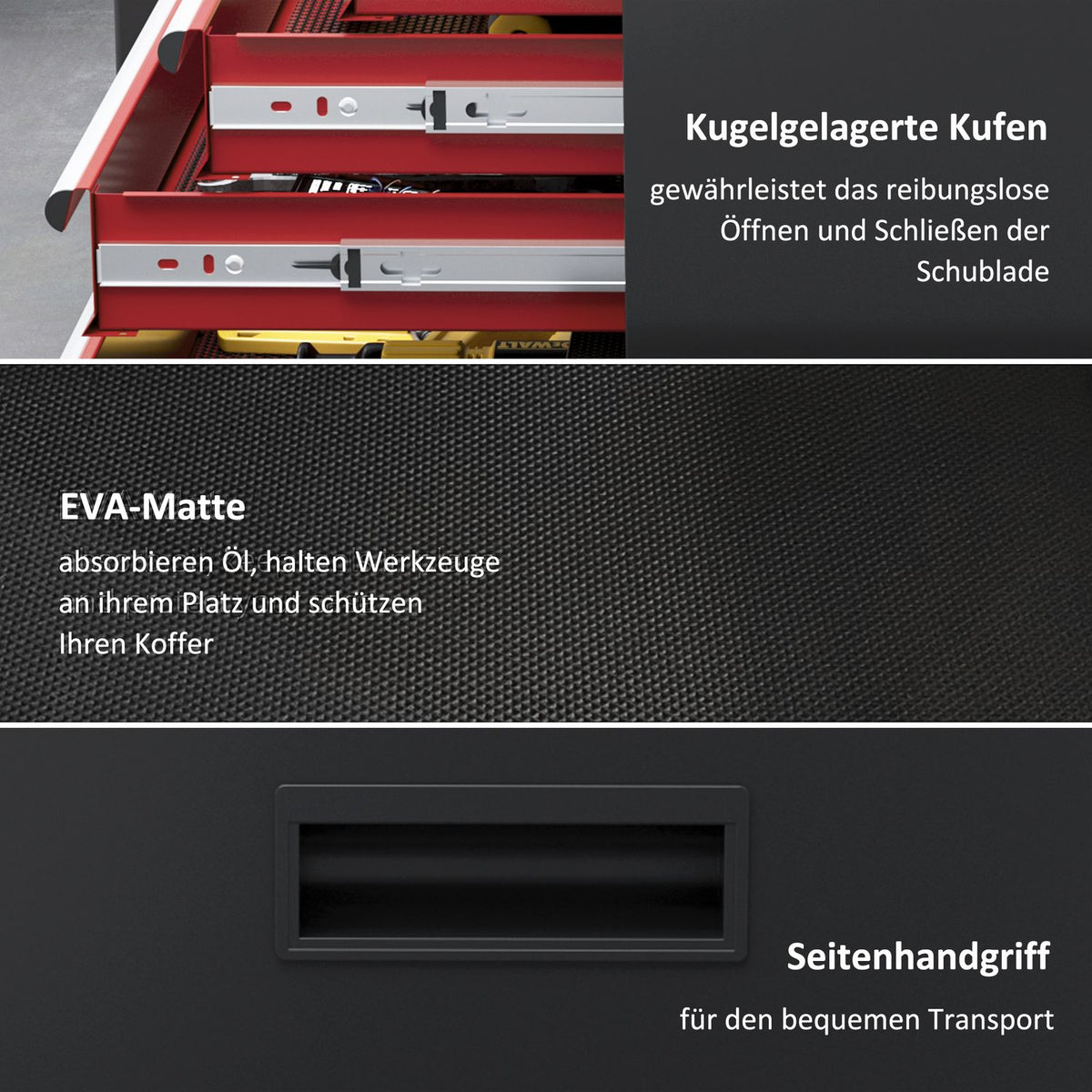 Workshop trolley with wheels, tool trolley with 5 drawers, lockable assembly trolley with ball-bearing drawer rails, mobile trolley, max. load 130kg, steel, black + red