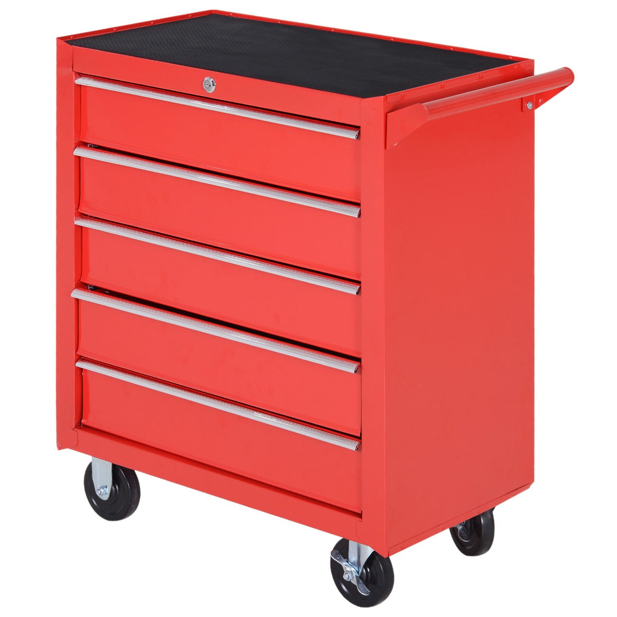 Workshop trolley with wheels, tool trolley with 5 drawers, lockable trolley with EVA mat, mobile assembly trolley, max. load 150 kg, steel, red