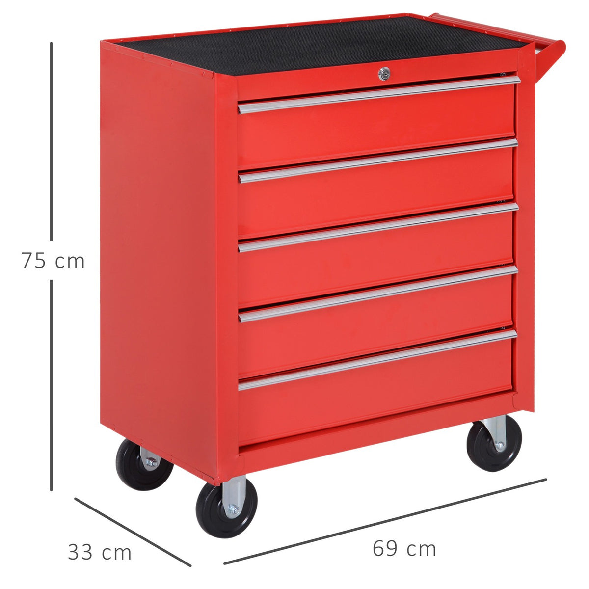 Workshop trolley with wheels, tool trolley with 5 drawers, lockable trolley with EVA mat, mobile assembly trolley, max. load 150 kg, steel, red