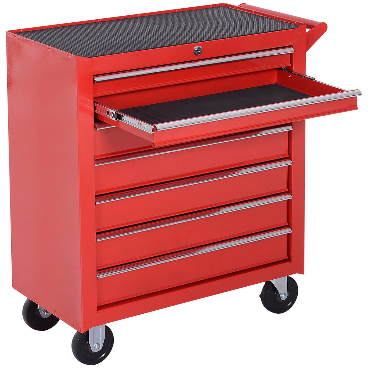 Workshop trolley with wheels, tool trolley with 7 drawers, lockable assembly trolley with parking brake, mobile trolley, max. load 150kg, steel, red