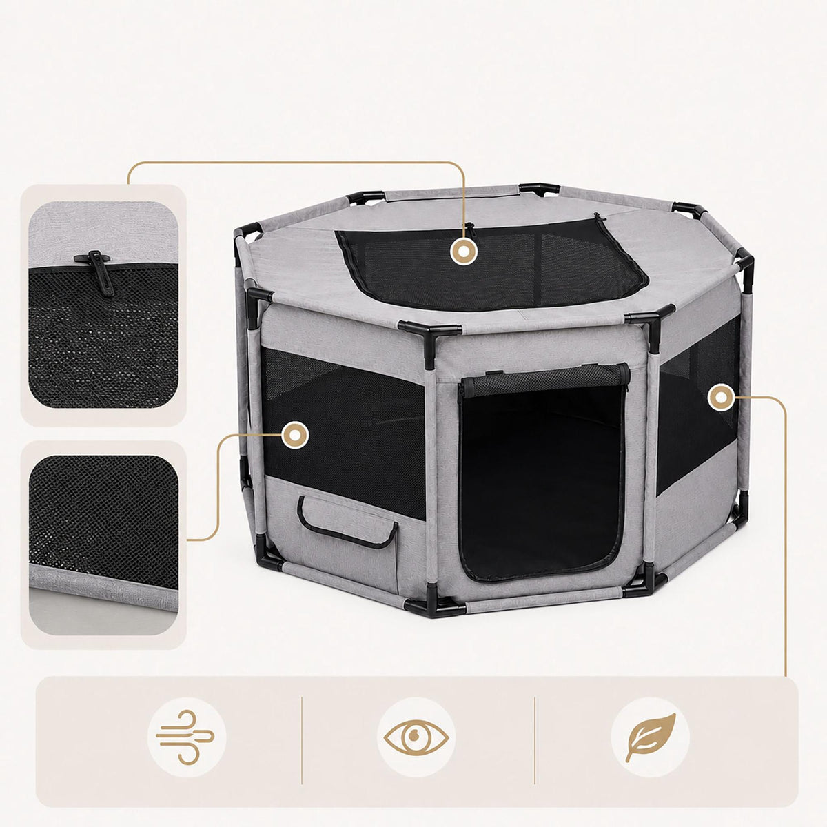 XL Indoor & Outdoor Puppy Playpen, Polyester, Grey/Black