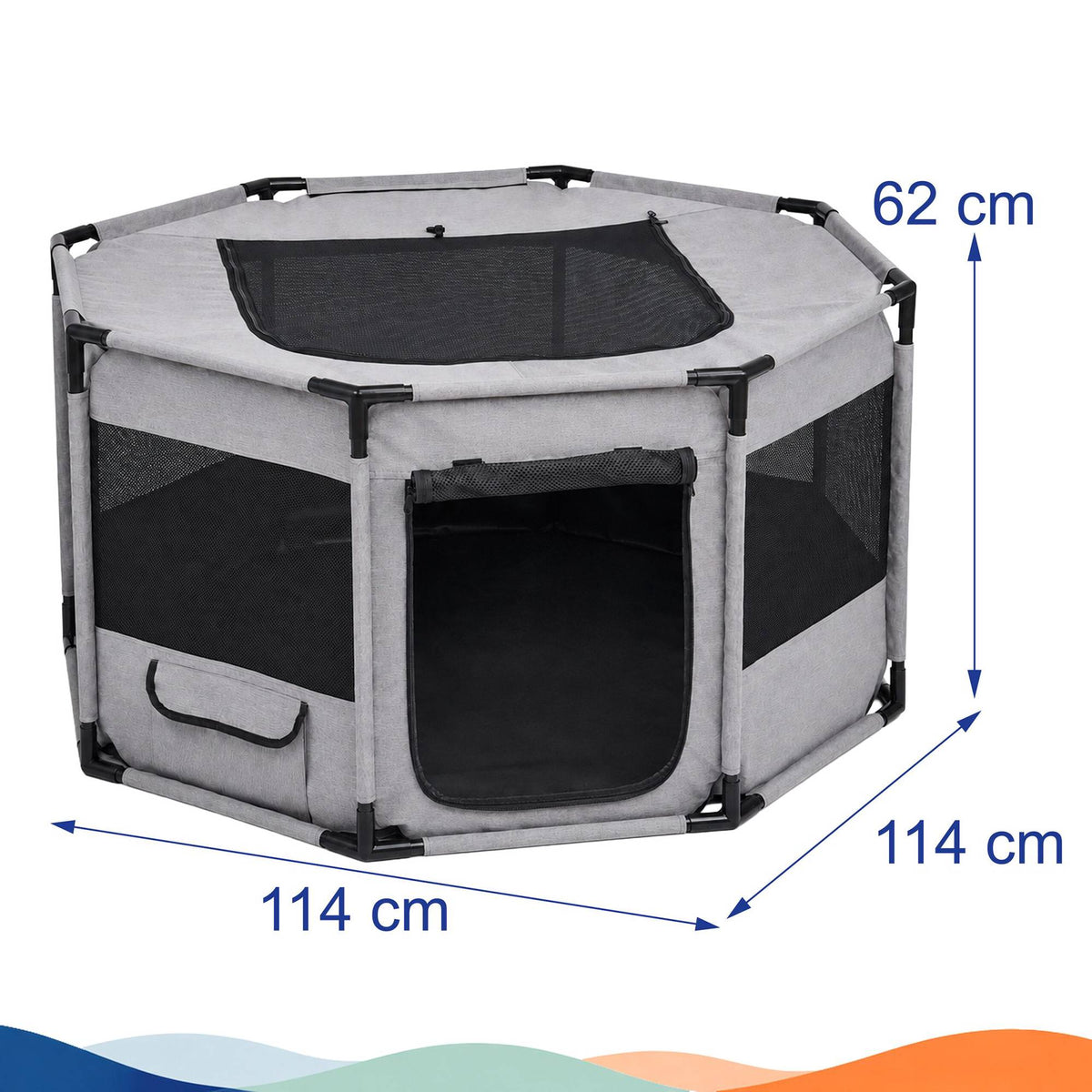 XL Indoor & Outdoor Puppy Playpen, Polyester, Grey/Black