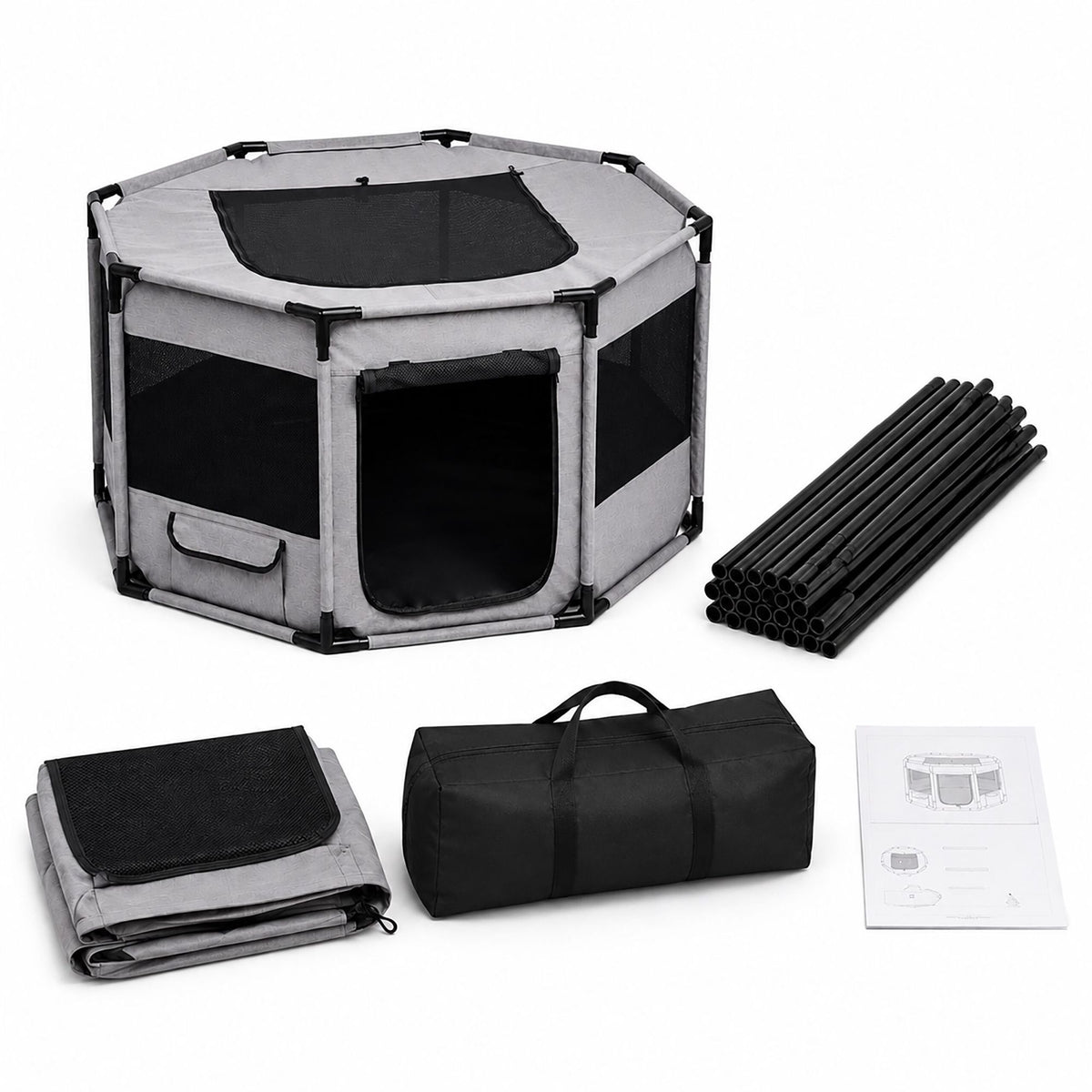 XL Indoor & Outdoor Puppy Playpen, Polyester, Grey/Black