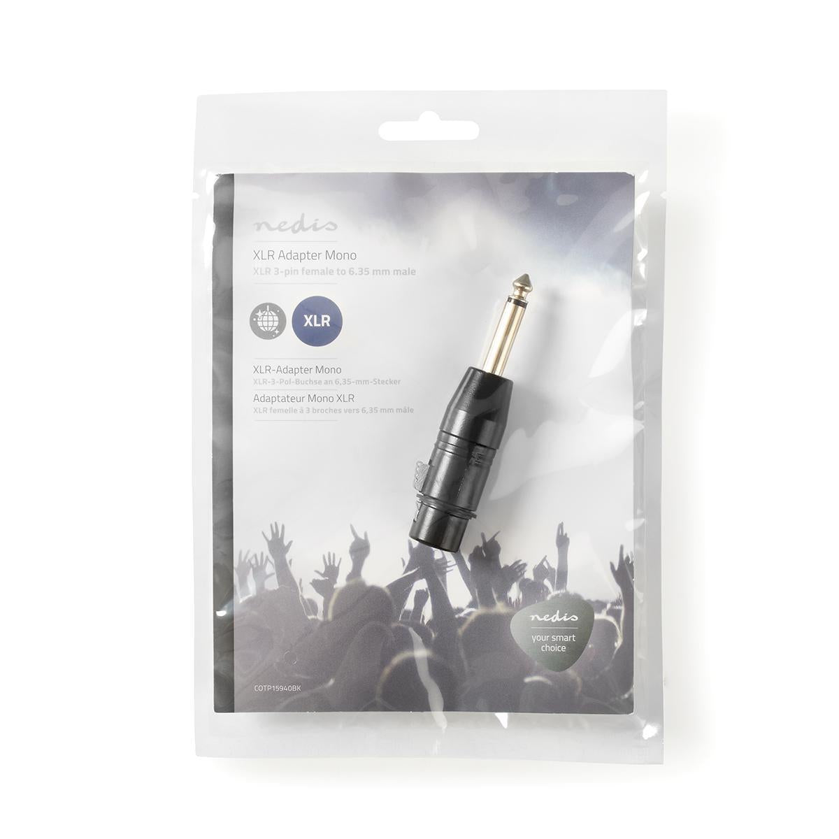 XLR Adapter | XLR 3-pin female | 6.35 mm Male | Nickel Plated | Straight | Metal | Black | 1 pc. | Plastic bag