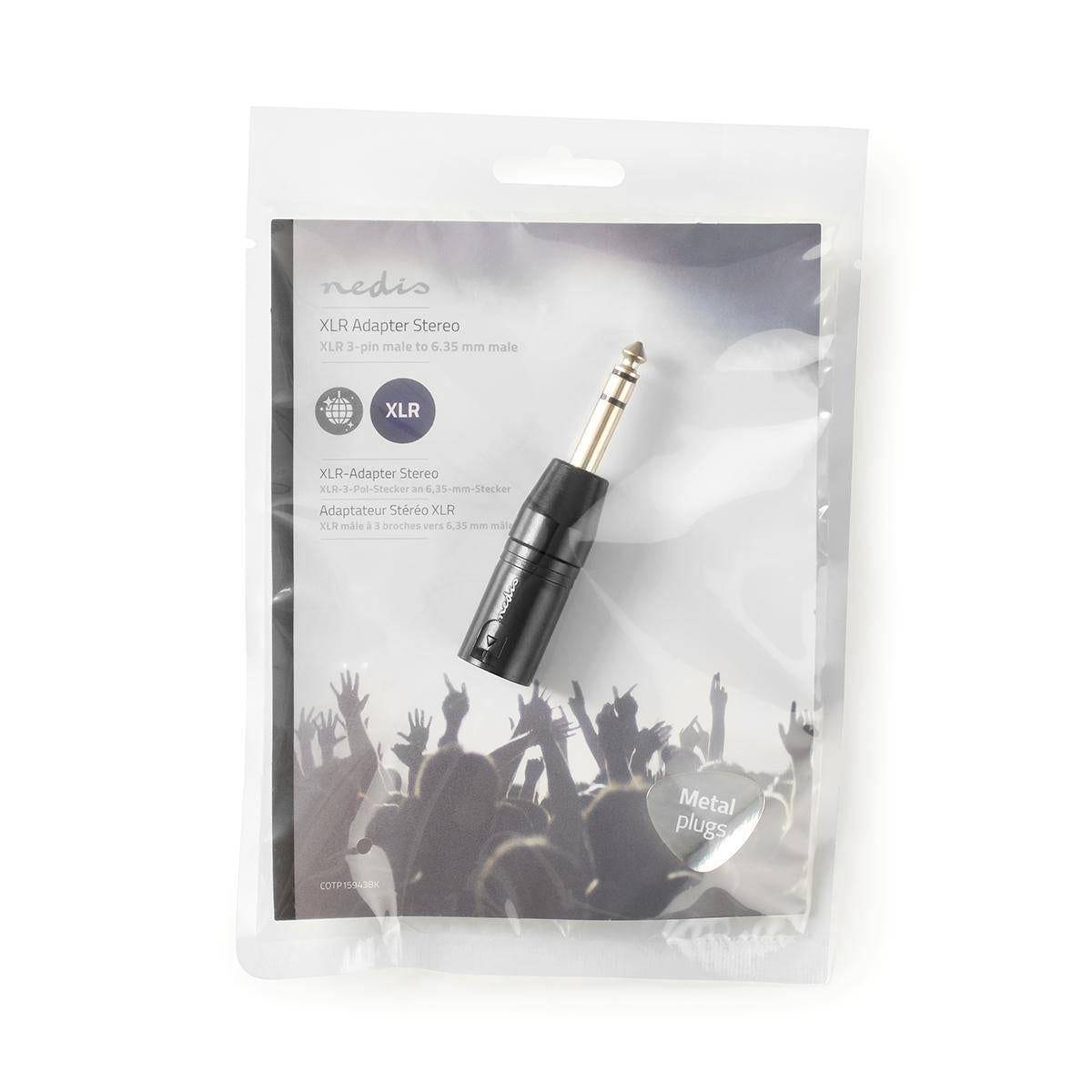 XLR Adapter | XLR 3-pin male | 6.35 mm Male | Nickel Plated | Straight | Metal | Black | 1 pc. | Plastic bag