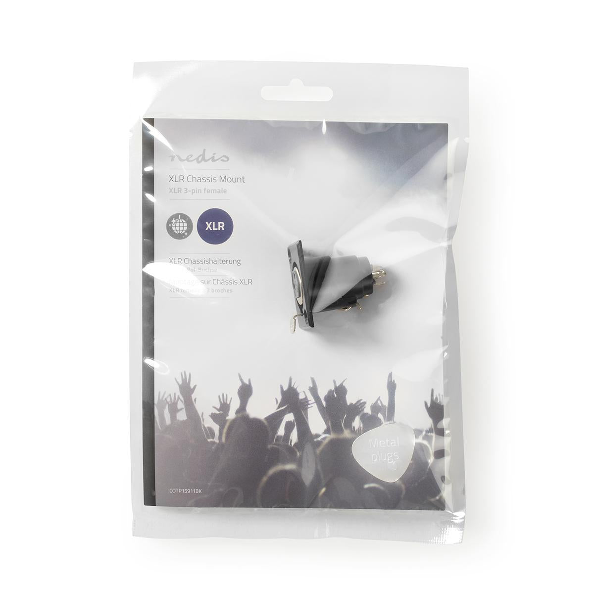 XLR connector | Straight | Female | Nickel Plated | Chassis | Cable input diameter: 5.0 mm | Metal | Black | 1 pc. | Plastic bag