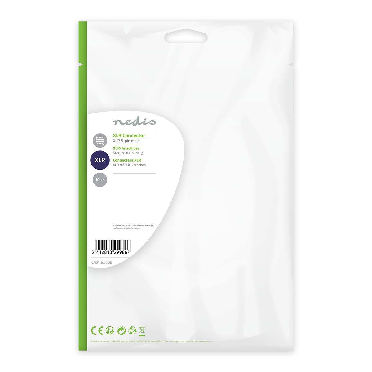 XLR connector | Straight | Male | Nickel Plated | Protective cover | Cable input diameter: 7.0 mm | Metal | Silver | 10 pieces. | Plastic bag