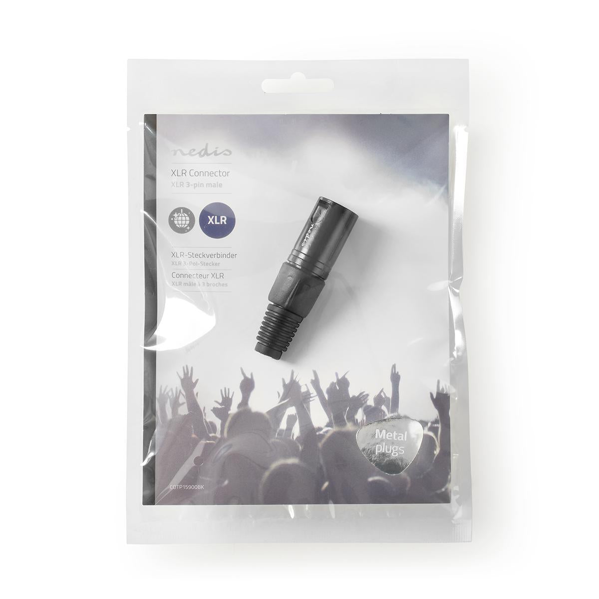 XLR connector | Straight | Male | Nickel Plated | Soldering | Cable input diameter: 5.0 mm | Metal | Black | 1 pc. | Plastic bag