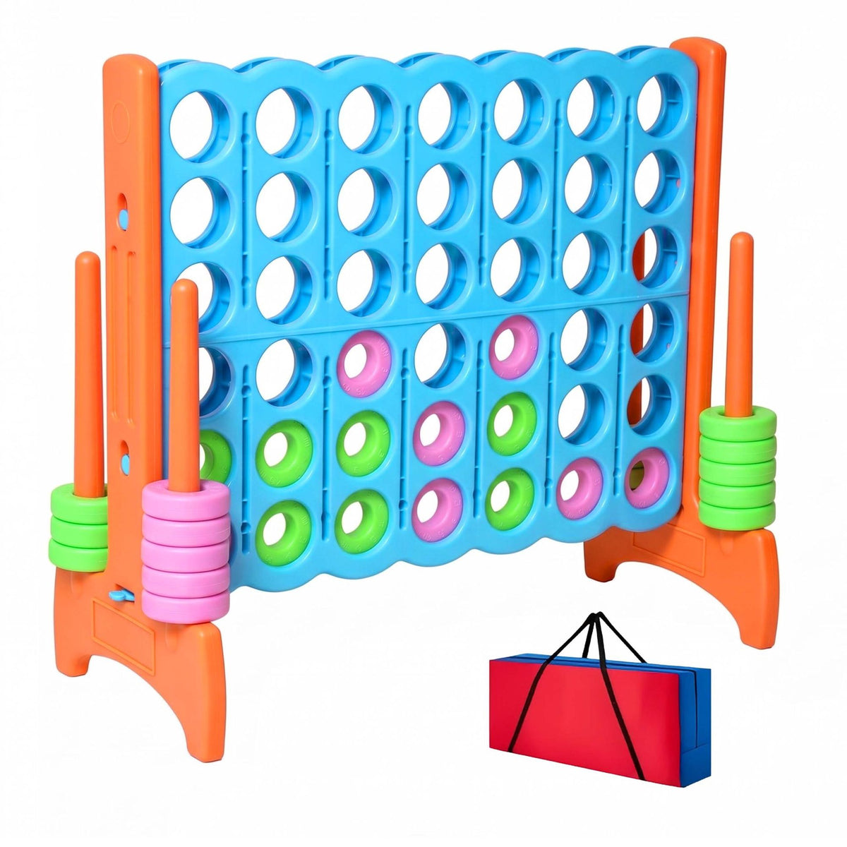 XXL Connect Four Game, Light Blue-Orange, with Bag