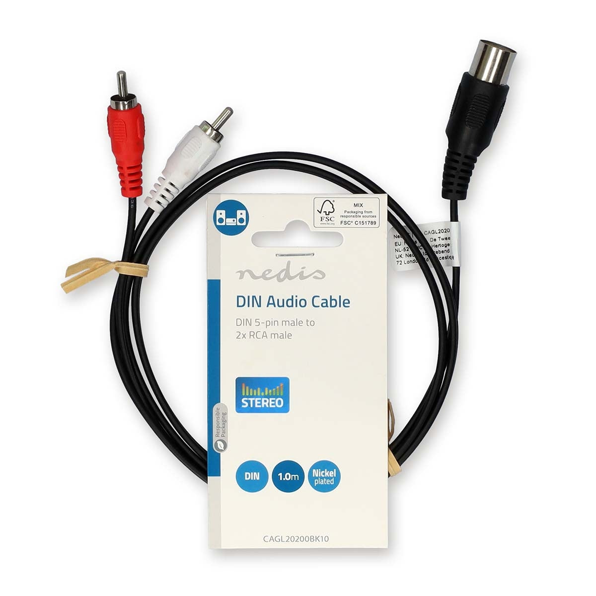 YOUR audio cable | DIN 5-Pin Male | 2x RCA Male | Nickel Plated | 1.00 m | Round | PVC | Black | Label