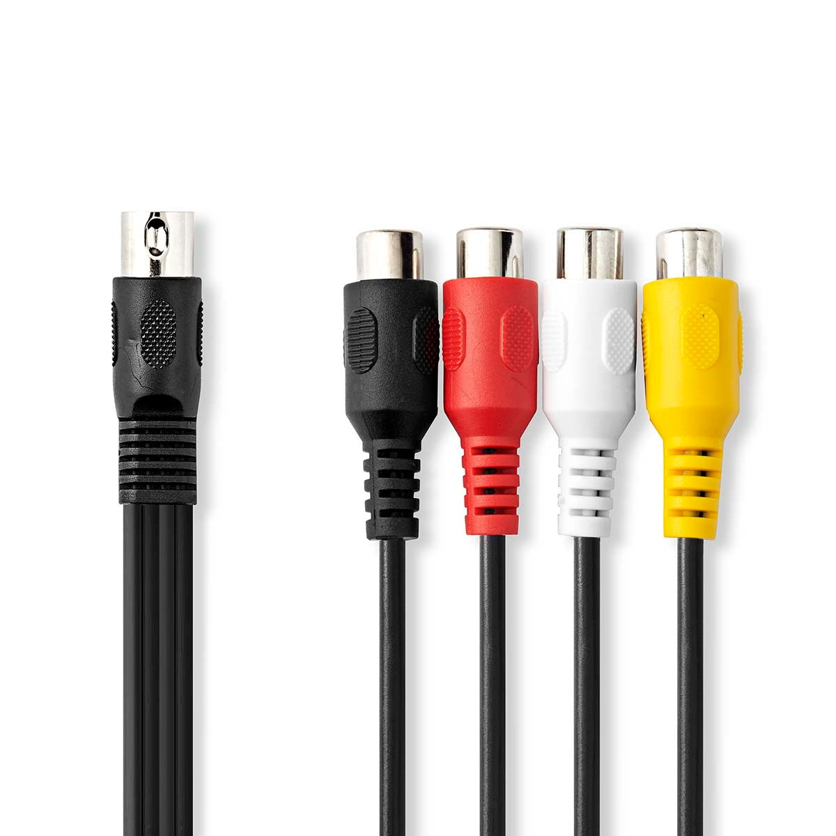 YOUR audio cable | DIN 5-Pin Male | 4x RCA, Female | Nickel Plated | 0.20 m | Round | PVC | Black | Label