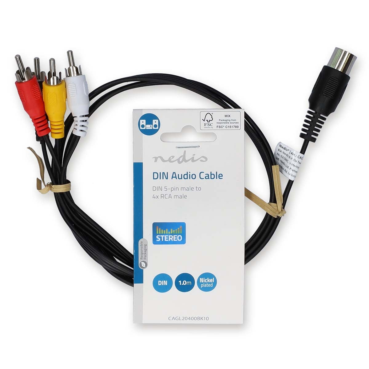 YOUR audio cable | DIN 5-Pin Male | 4x RCA Male | Nickel Plated | 1.00 m | Round | PVC | Black | Label