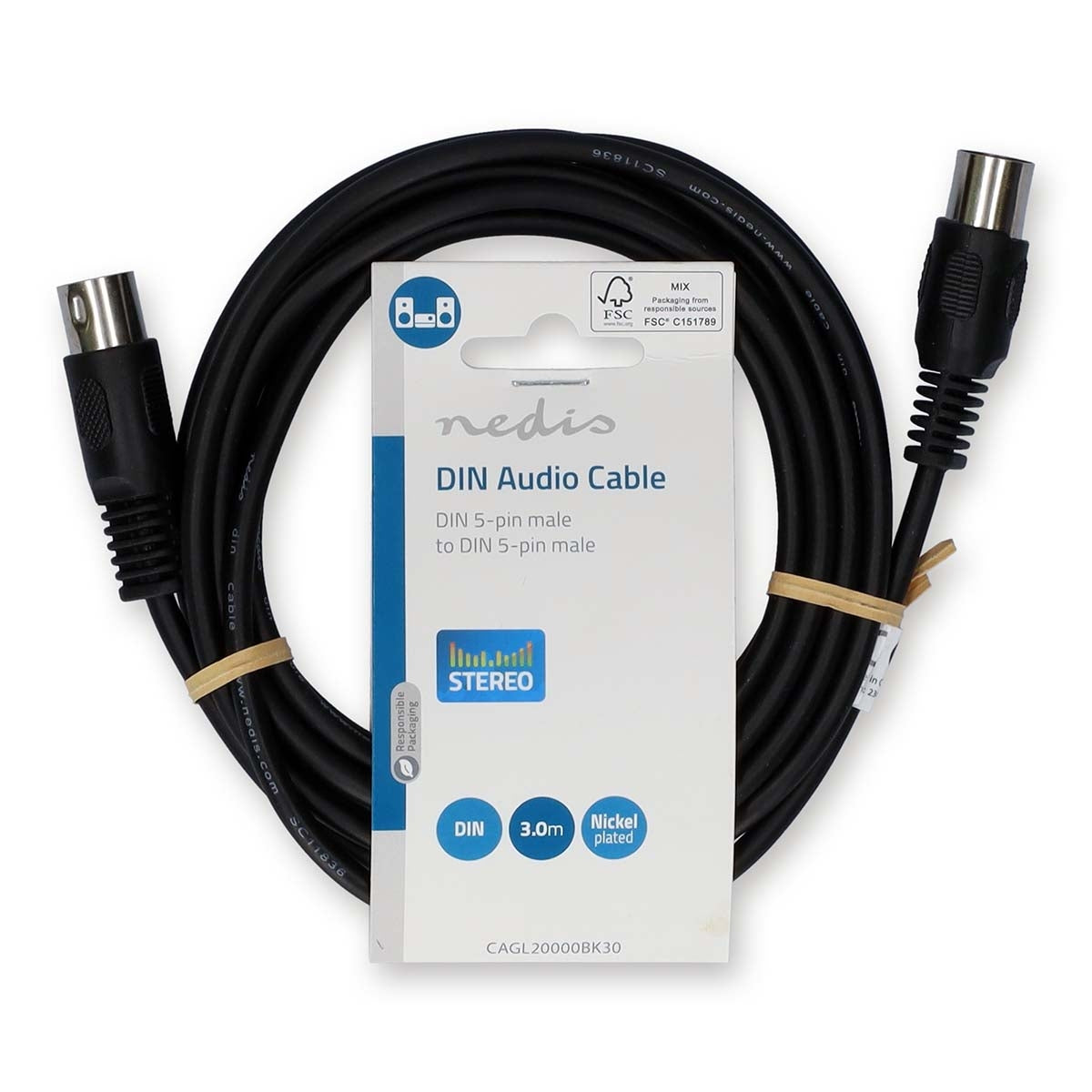 YOUR audio cable | DIN 5-Pin Male | DIN 5-Pin Male | Nickel Plated | 3.00 m | Round | PVC | Black | Label