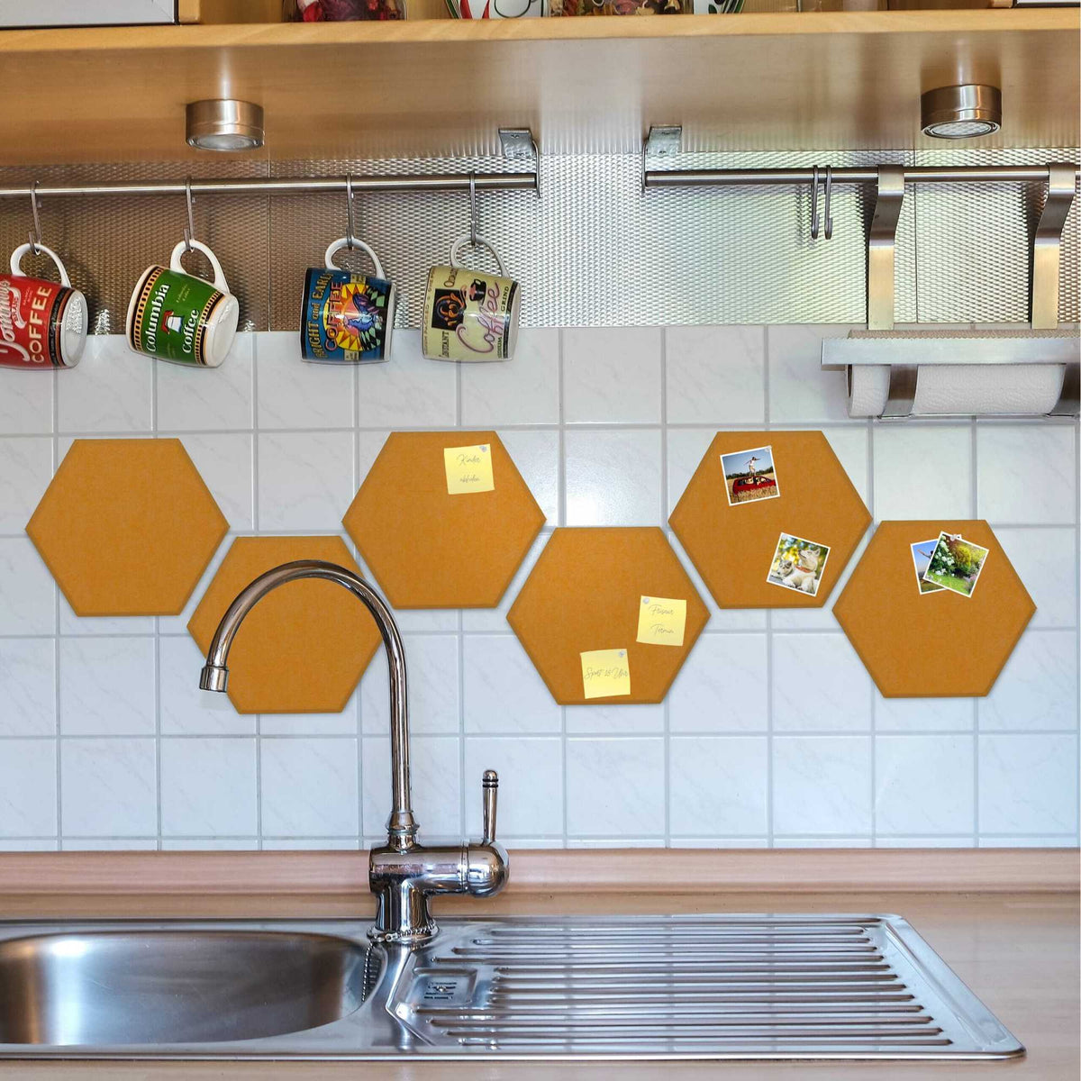 Yellow hexagons for pin board with felt - 6 pcs