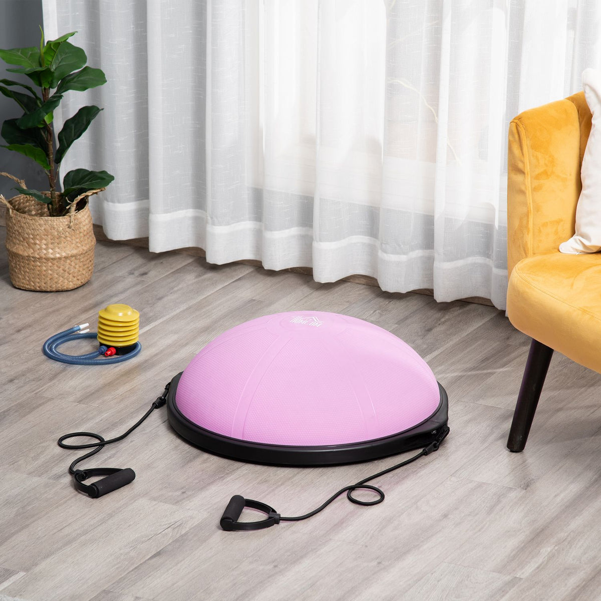 Yoga Ball Hemisphere Balance Trainer, Exercise Ball With Training Rope, For Yoga And Balance, Light Purple, Ø 64Cm