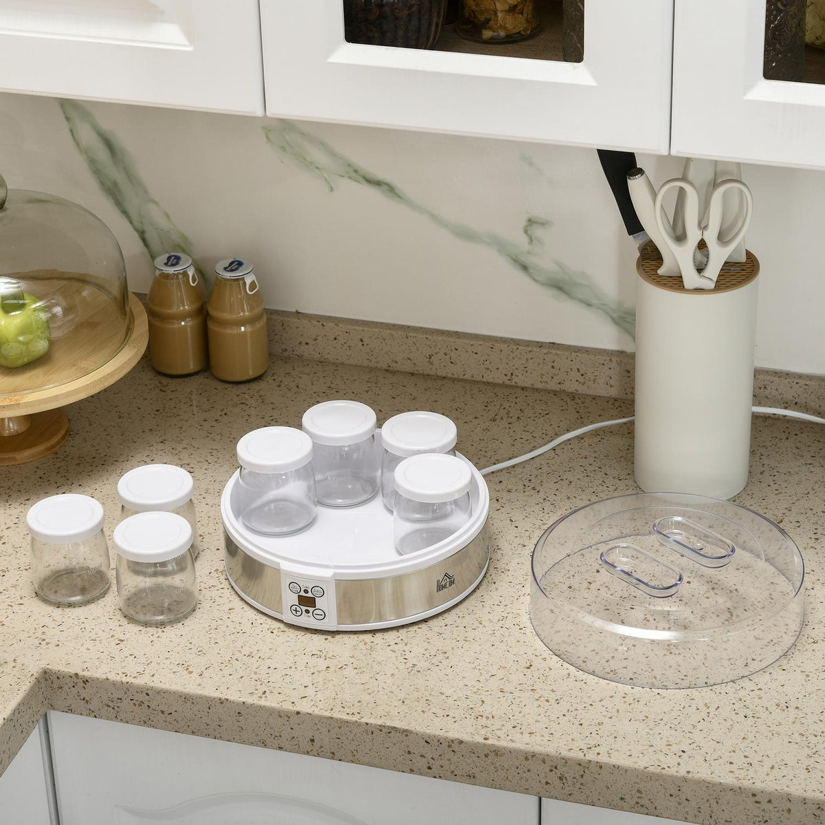 Yoghurt Maker Yoghurt Machine With 48 Hour Timer, With Temperature Setting, 7 Glasses Of 180 Ml Each, Automatic Switch-Off, 20 W, White