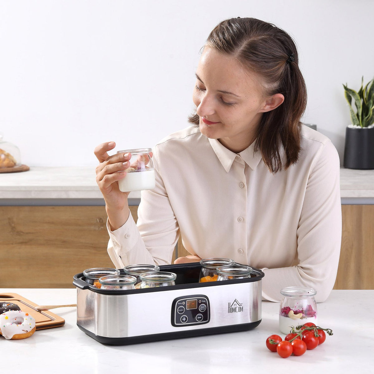 Yogurt Maker 25W, Lcd Display, 8 Jars With Lids, 180Ml, Adjustable Temperature, Pc & Pp Plastic