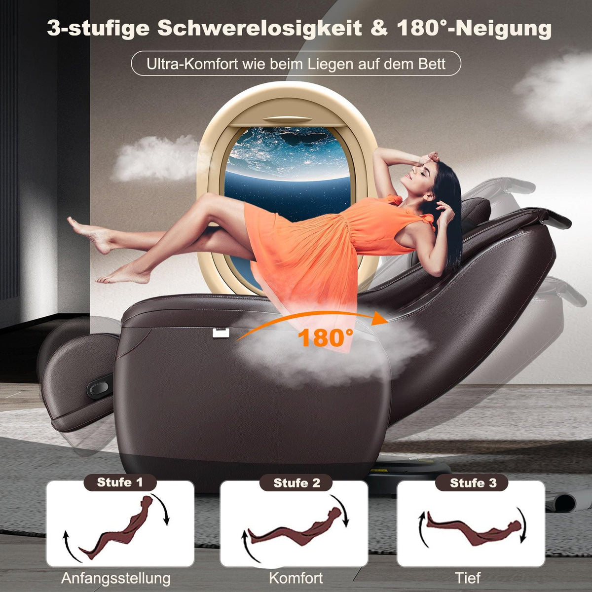 Zero Gravity Full Body Massage Chair with Heat, Brown