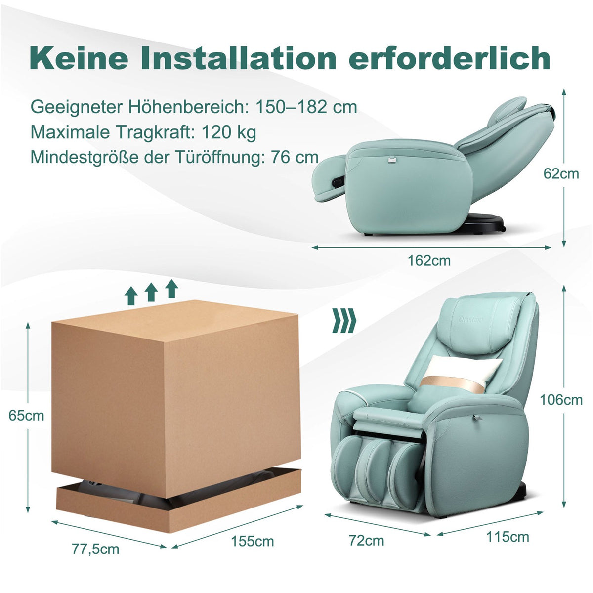 Zero Gravity Massage Chair, SL Track, Back Heat, Green
