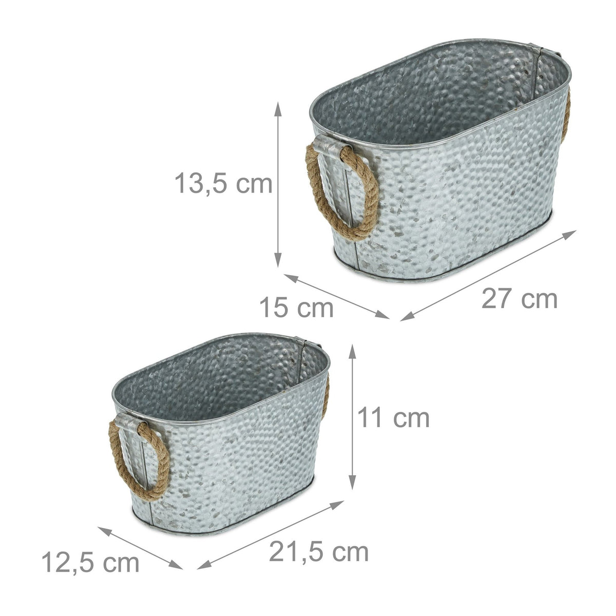 Zinc tub with hammered surface, set of 2