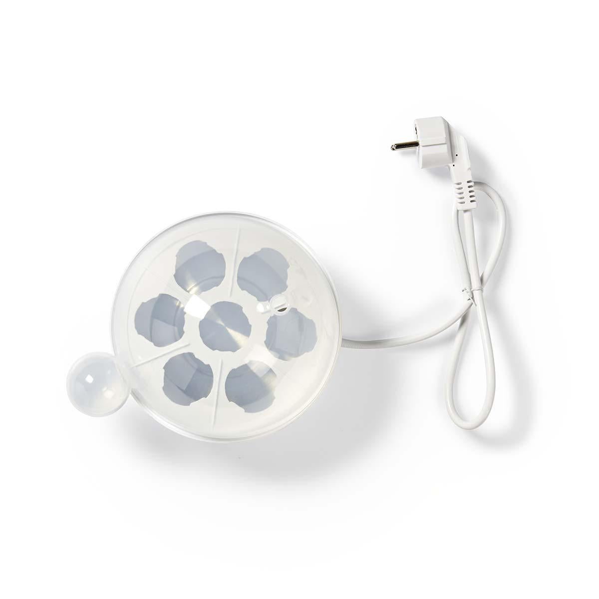 egg cooker | 7 eggs | The measuring glass | Warning signal | Automatic shutdown | White