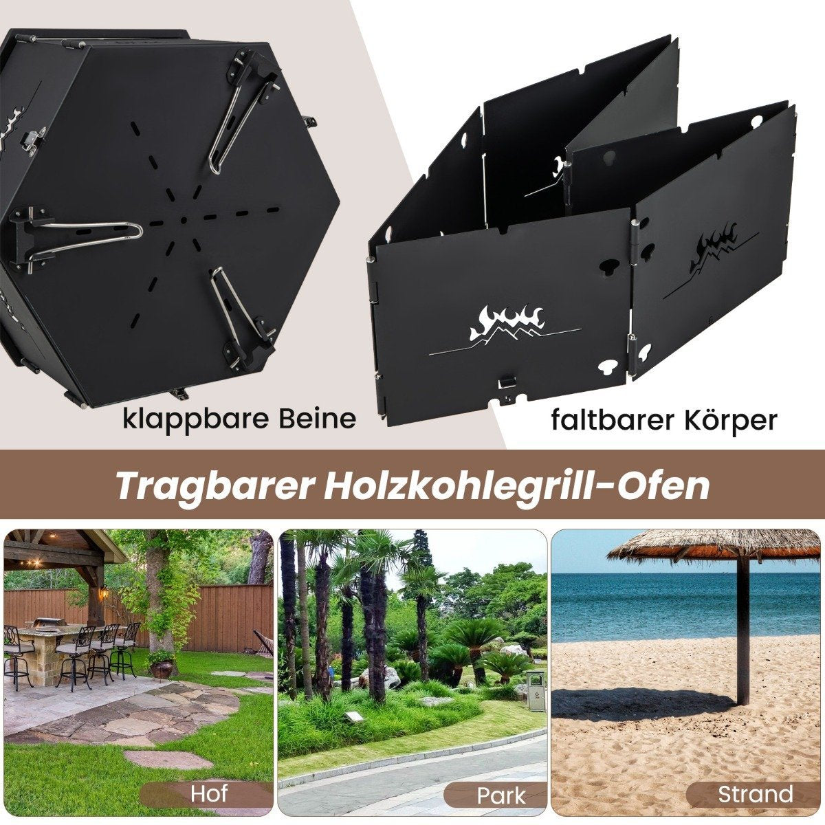 large charcoal grill with 360° rotating grill 2 in 1 fire bowl 77 x 74 x 38 cm