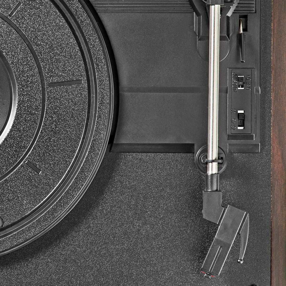 record player | 33 / 45 / 78 rpm | Belt Drive | 1x Stereo RCA | 18 W| Built-in (pre)amplifier | MP3 Conversion | ABS / MDF | Brown