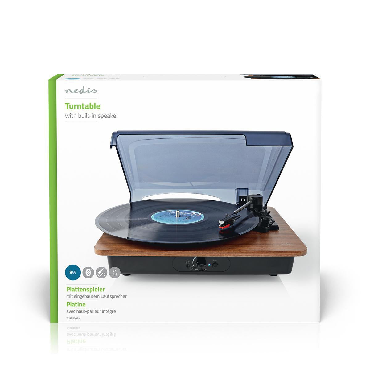 record player | 33 / 45 / 78 rpm | Belt Drive | 1x Stereo RCA | 9 W| Built-in (pre)amplifier | ABS / MDF | Brown / Black