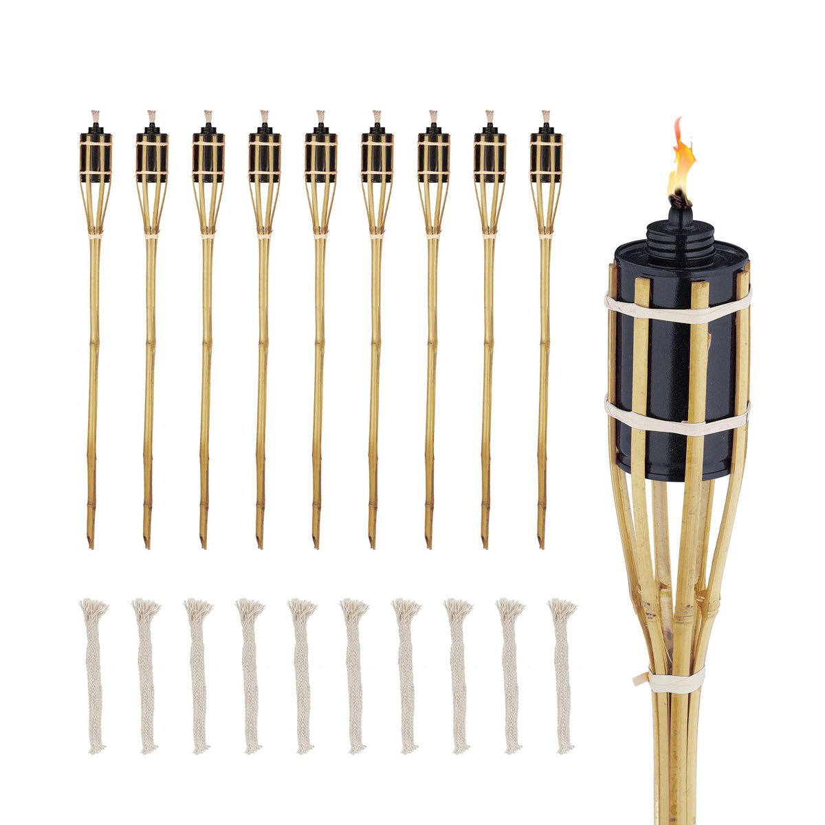 set of 10 garden torches bamboo 80 cm