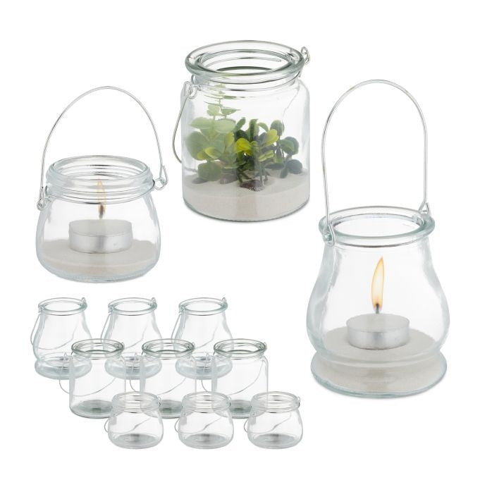 set of 12 glass lanterns in 3 sizes