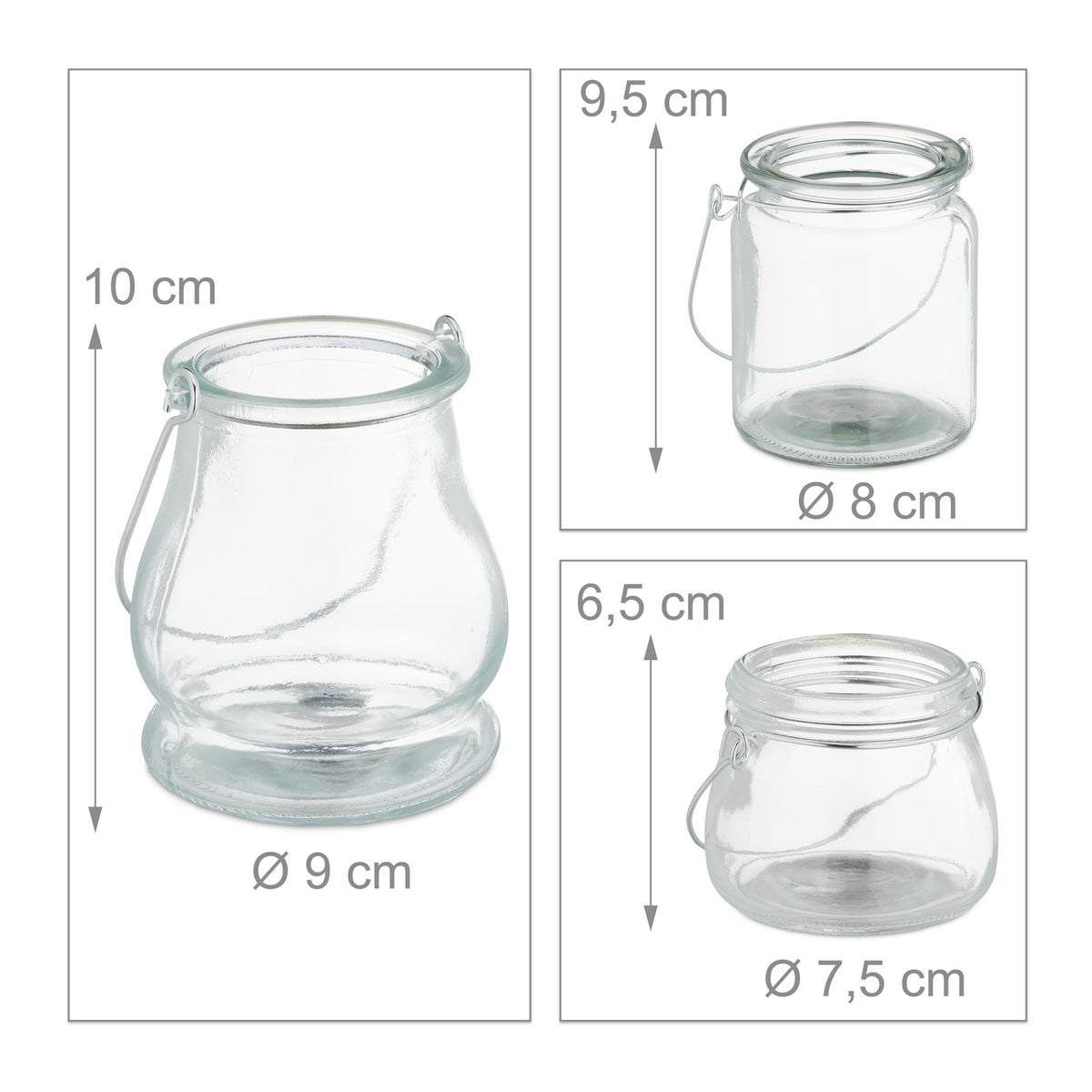 set of 12 glass lanterns in 3 sizes