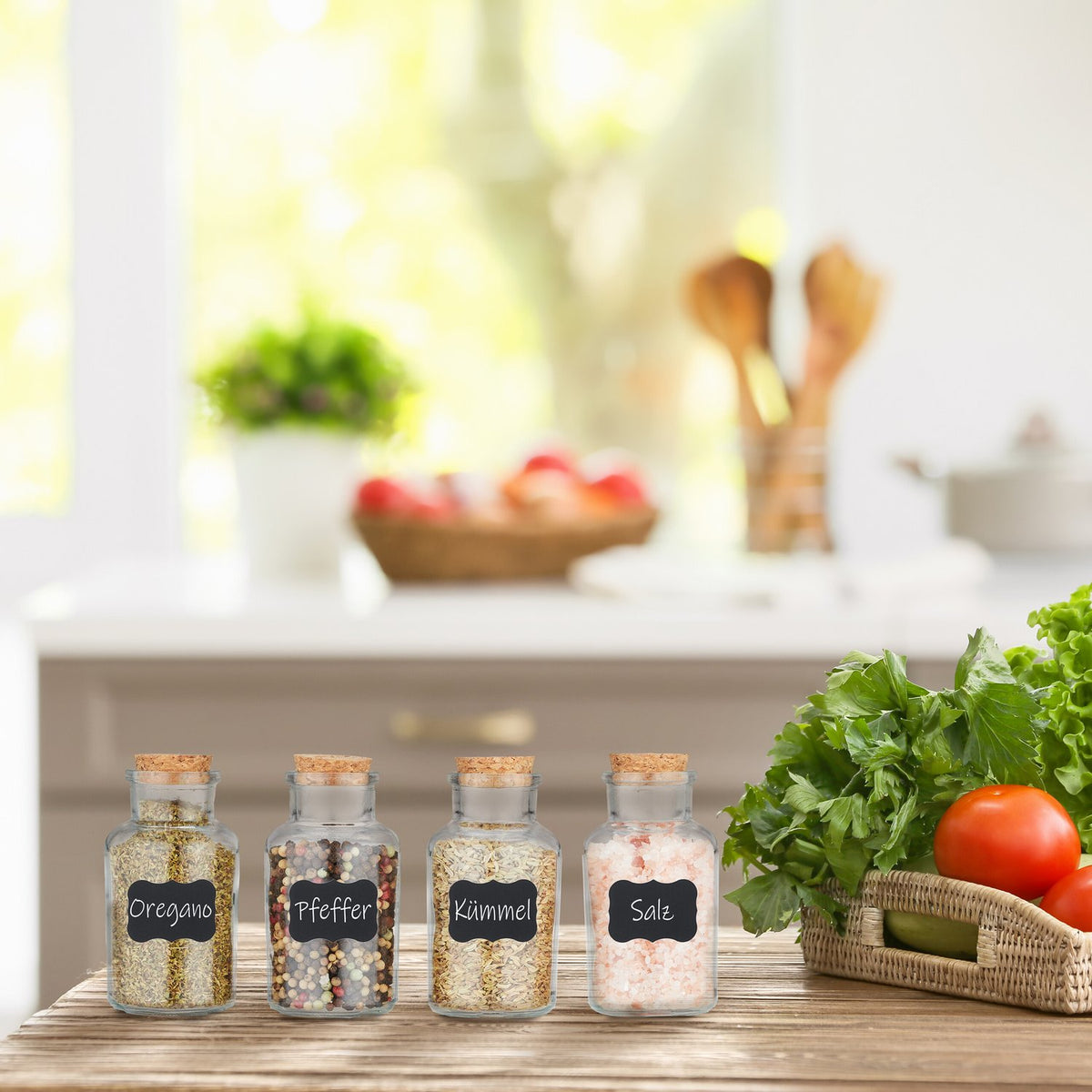 set of 14 spice jars with cork lids