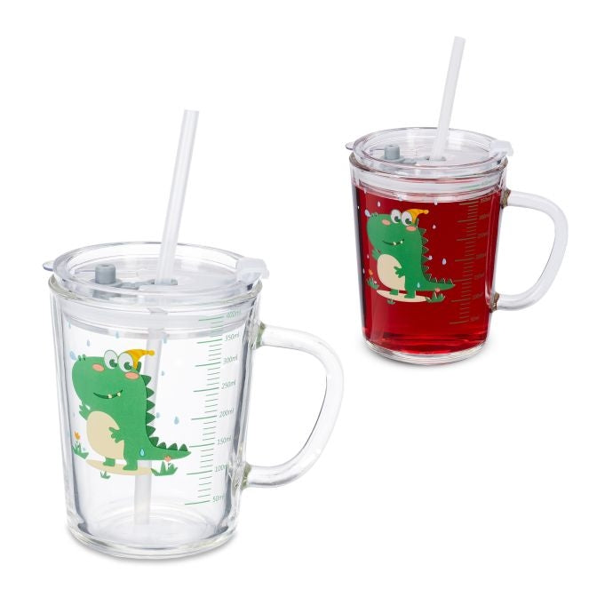set of 2 children's glasses with dinosaur motifs
