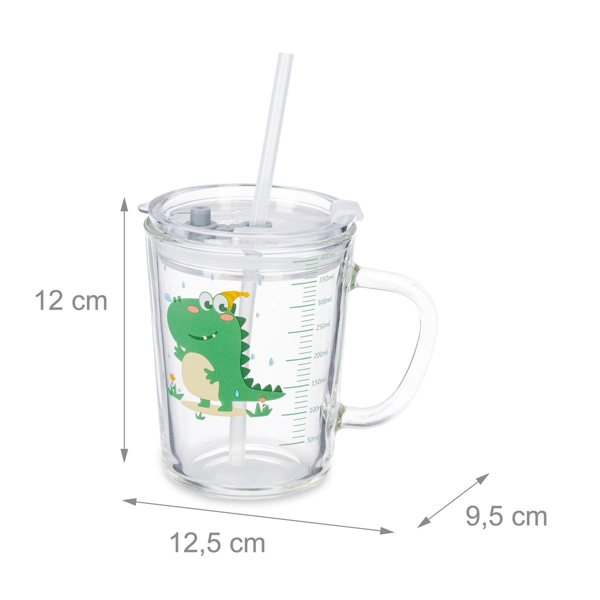set of 2 children's glasses with dinosaur motifs