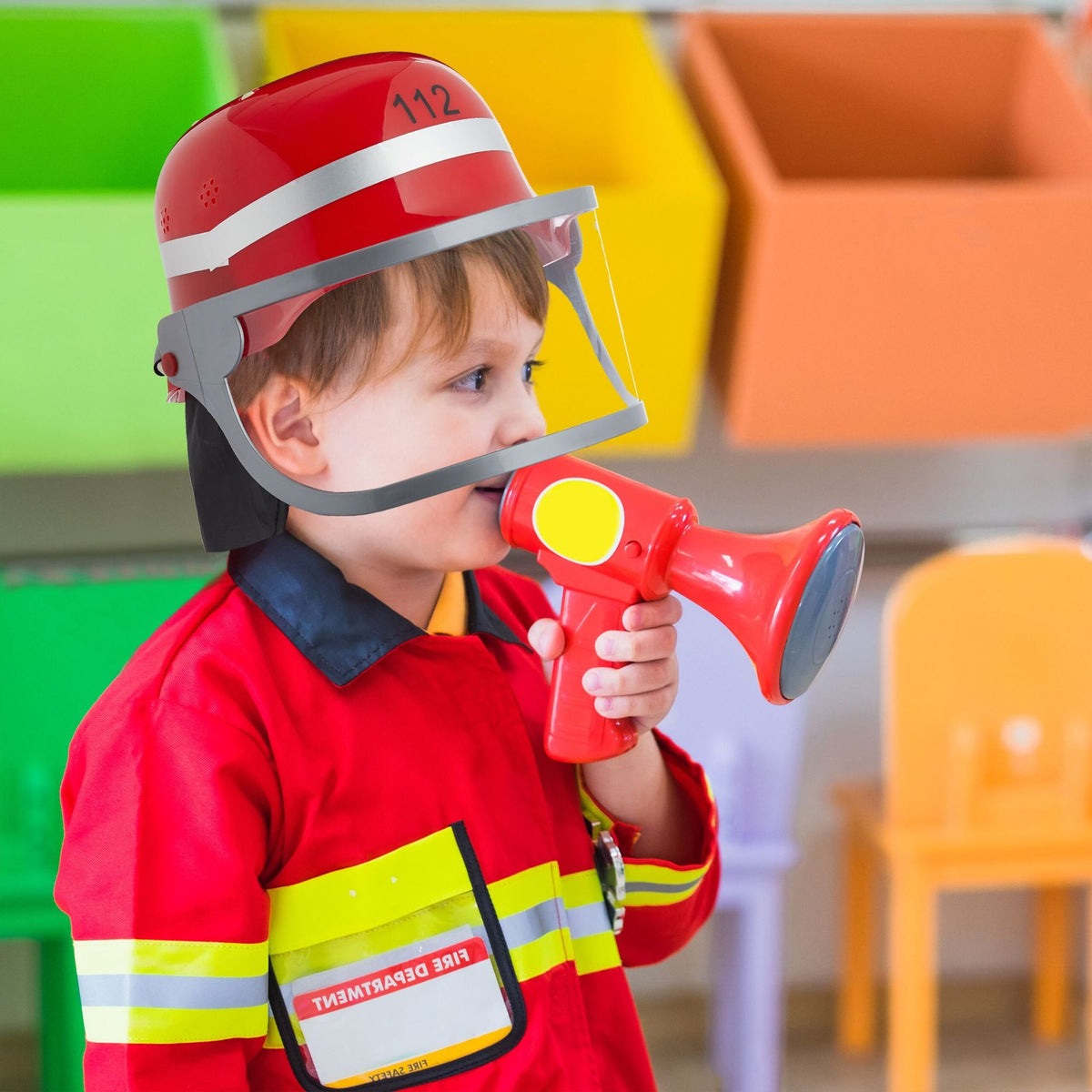set of 2 firefighter helmets for children in red