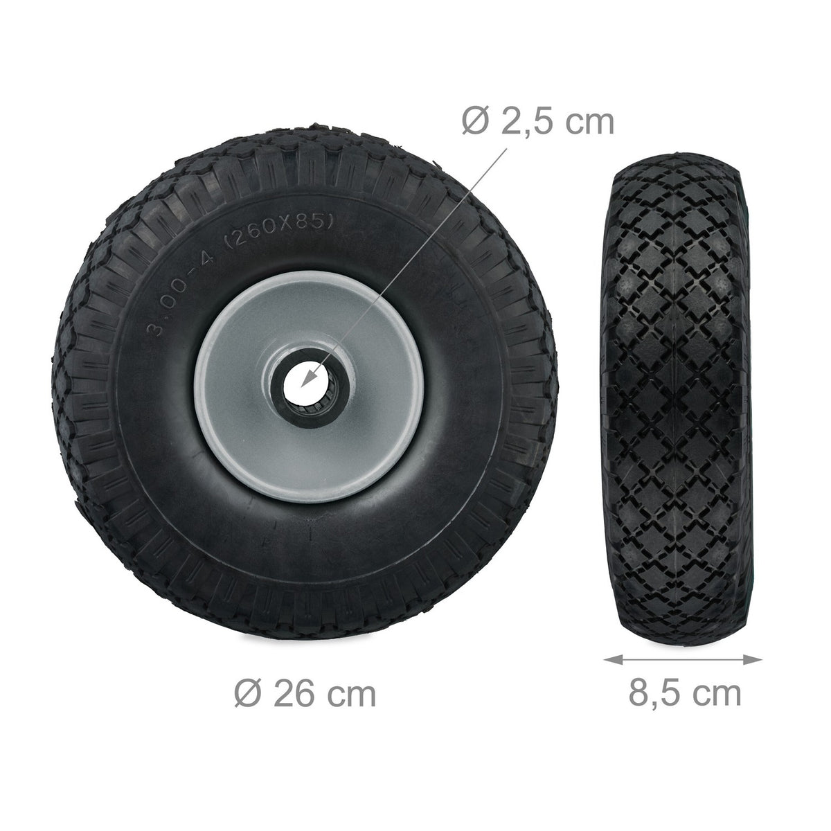 set of 2 wheels for sack cart 3.00-4 solid rubber
