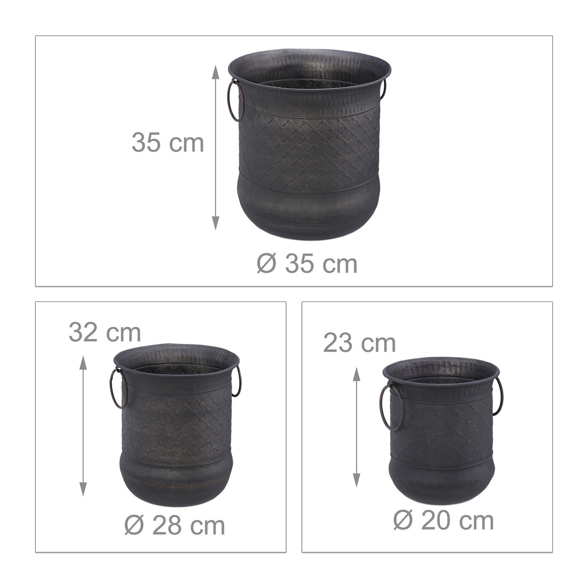 set of 3 antique flower pots