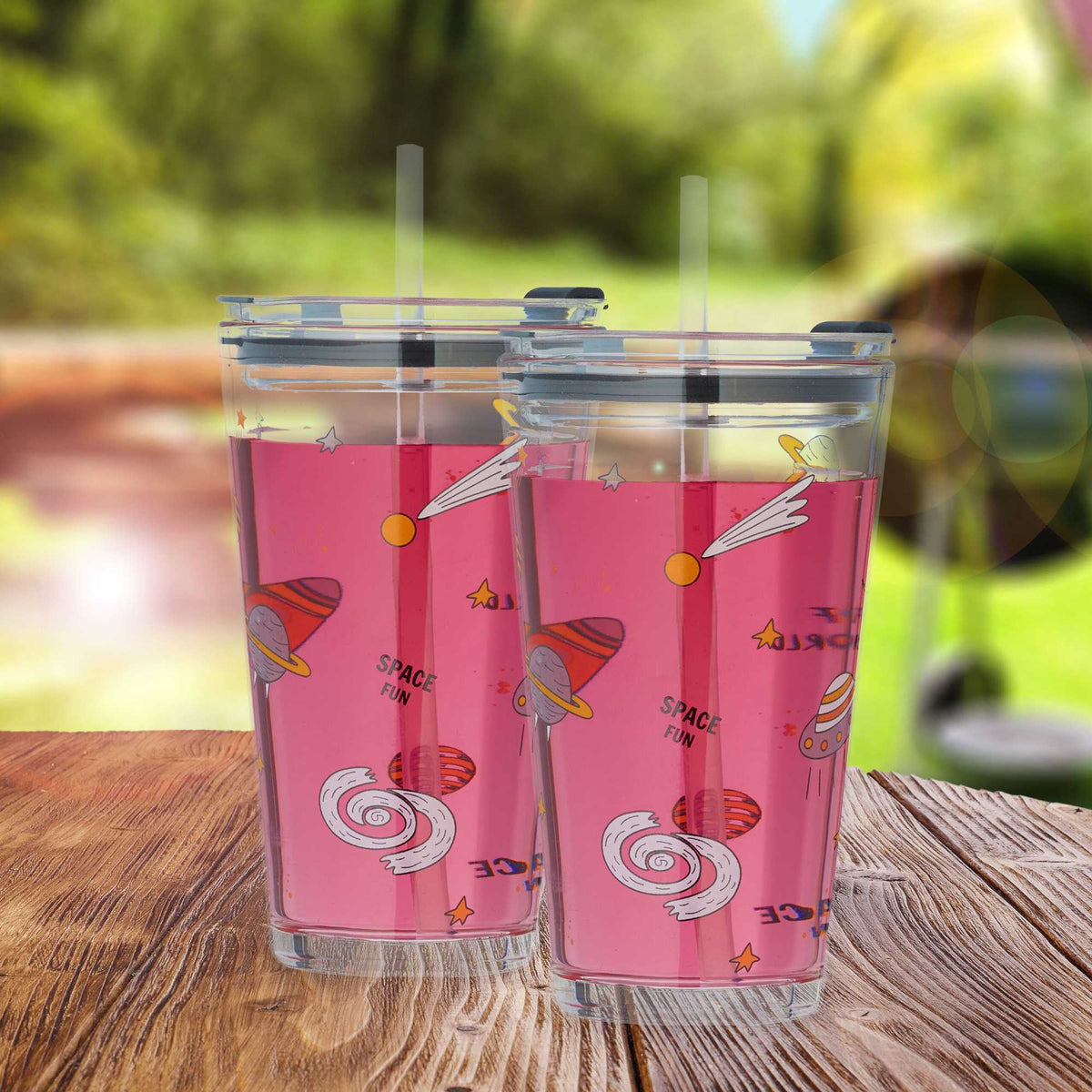 set of 4 children's glasses with a space motif