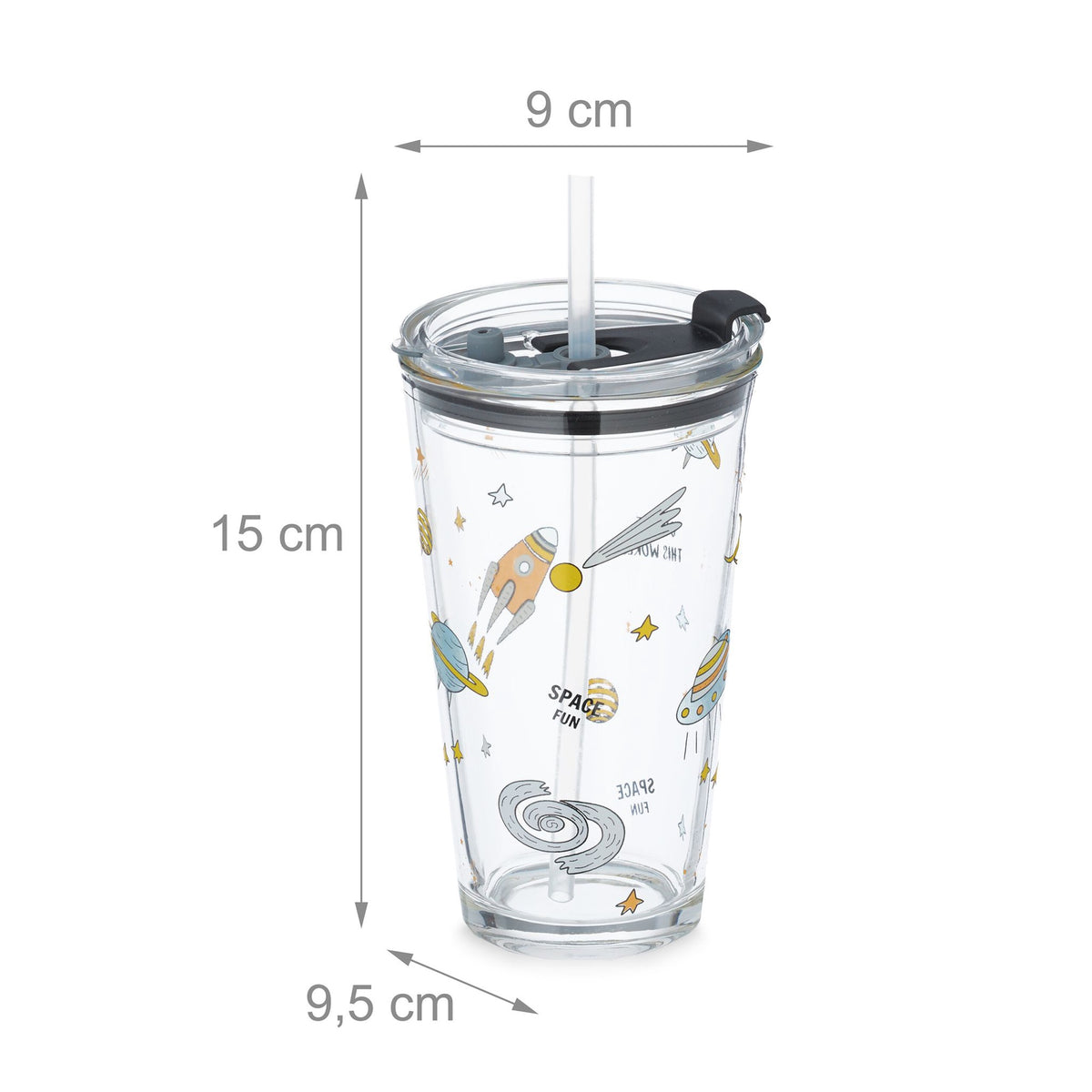 set of 4 children's glasses with a space motif