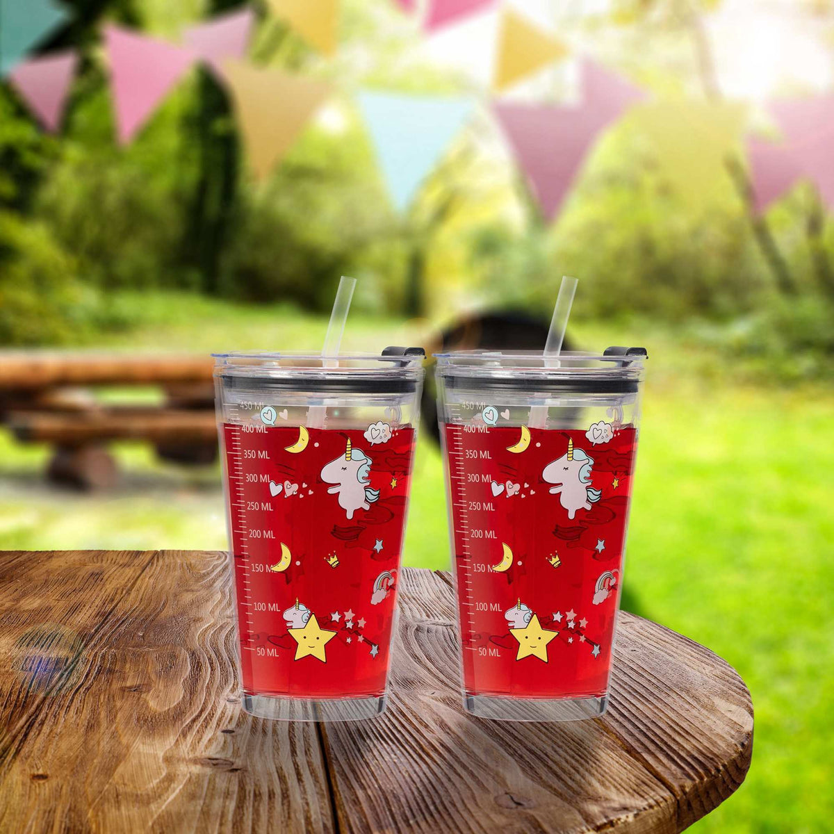 set of 4 children's glasses with unicorn motif