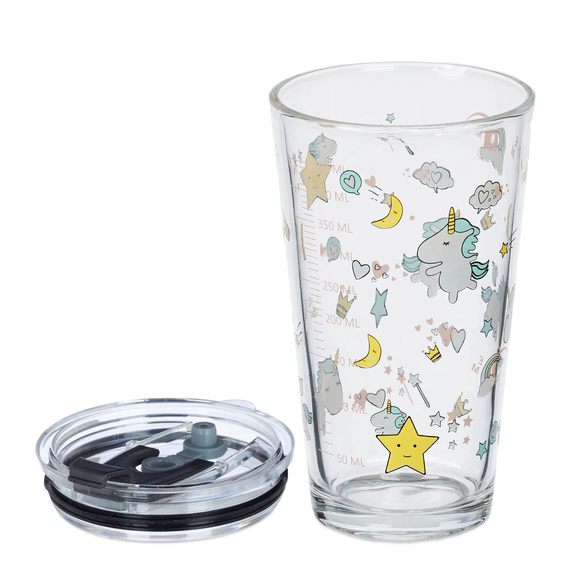 set of 4 children's glasses with unicorn motif