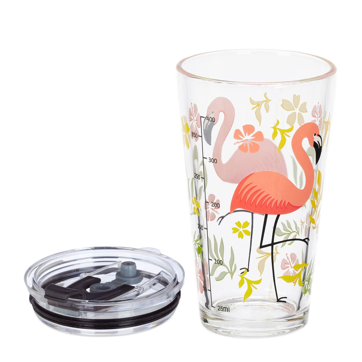 set of 4 drinking glasses with flamingo motif