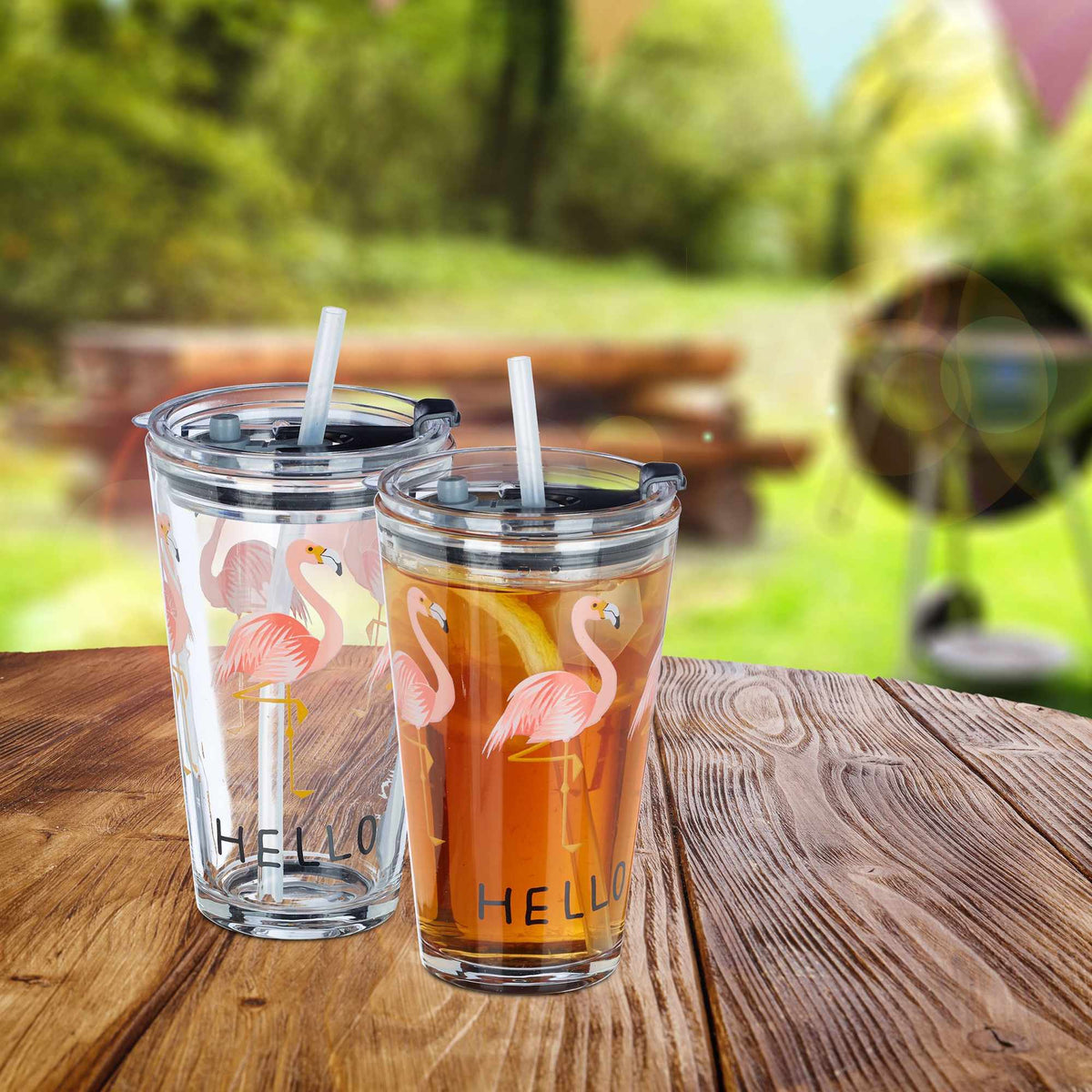 set of 4 glass bottles Flamingo