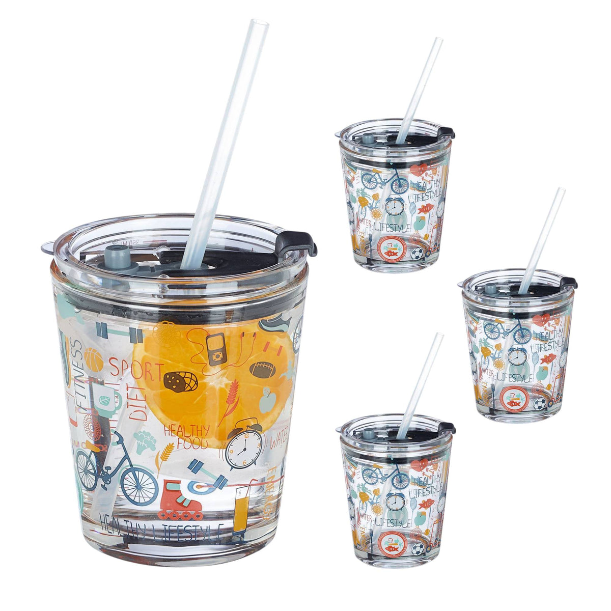 set of 4 glass mugs with sports motifs